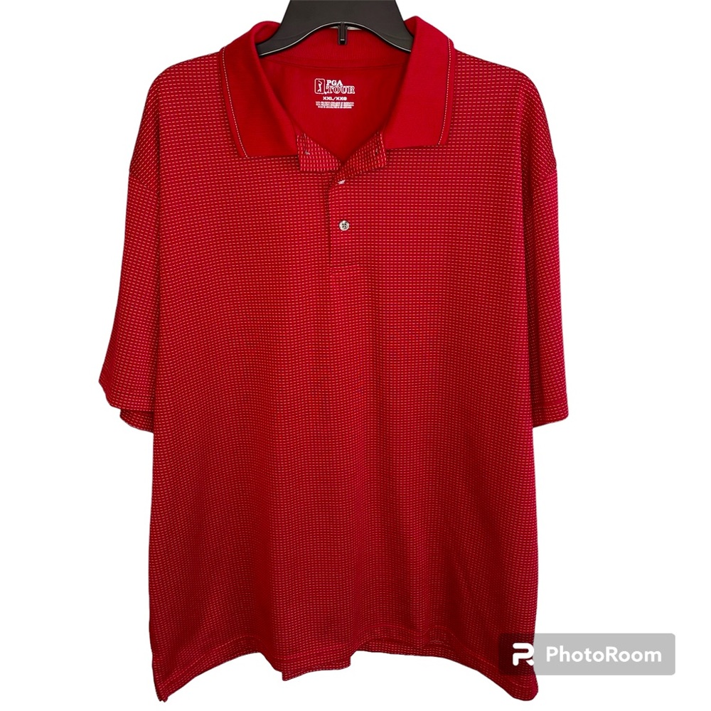 PGA Tour Solid Red Collared Short Sleeve Polo Golf Shirt